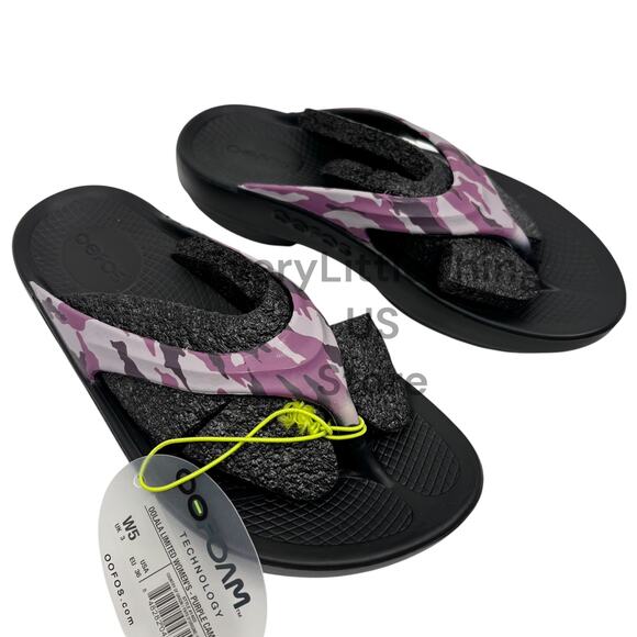 NEW Oofos Oolala Flip Flops Thong Sandals Womens 5 Limited Edition Purple Camo - Picture 1 of 6